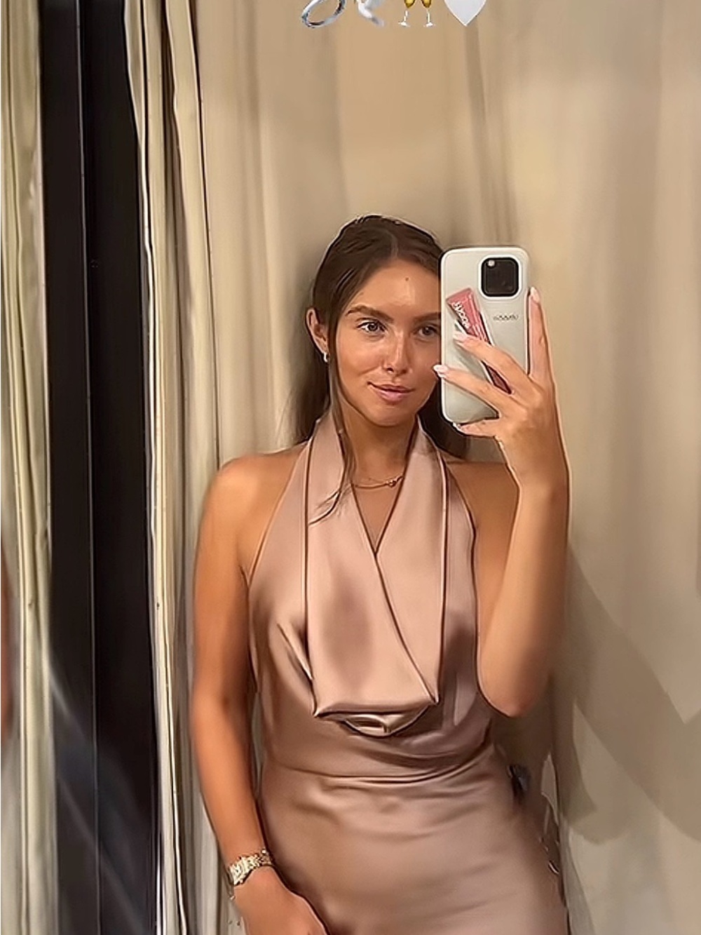 Zara Satin Cowl Neck Slip Dress in Champagne